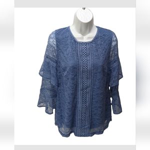 NWT Issac Mizrahi Lace Blouse Long Sleeve Top XS Whimsical